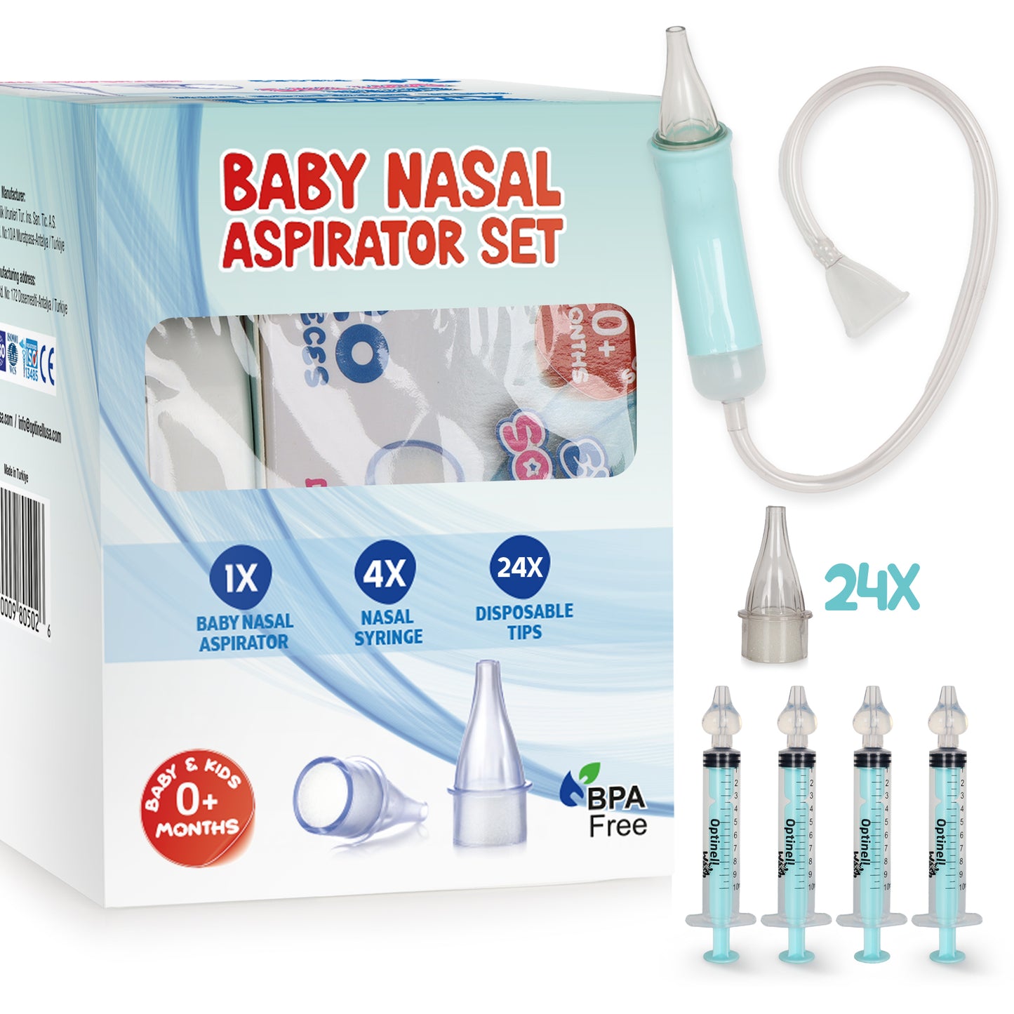 Opti-Nell Nasal Aspirator Set for Babies, Complete Set, Including Nasal Syringe